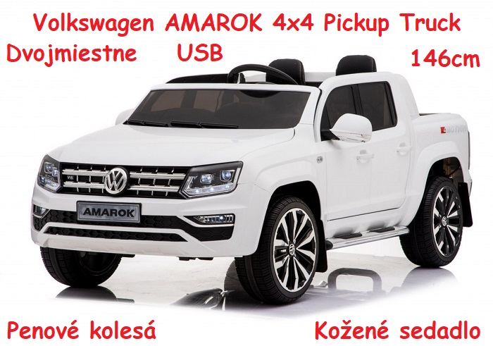 JOKO Elektrické autíčko Volkswagen AMAROK 4x4 Pickup Truck, dvojmiestne, kožené sedadlo, penové kolesá, biele