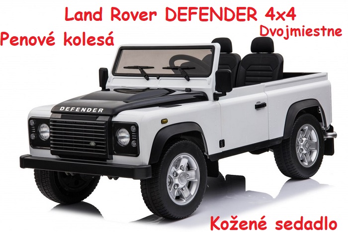 JOKO Elektrické autíčko Land Rover DEFENDER 4x4, dvojmiestne, penové kolesá, kožené sedadlo, biele