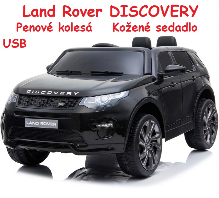 JOKO Elektrické autíčko Land Rover Discovery, penové kolesá, kožené sedadlo, USB, čierne