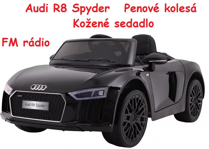 JOKO Elektrické autíčko Audi R8 Spyder, kožené sedadlo, penové kolesá, FM rádio, odpružené, čierne