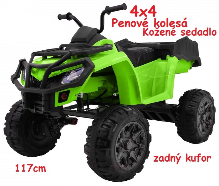 Joko, Veľká Elektrická štvorkolka 4x4 XL ATV, kožené sedadlo, penové kolesá, rádio, USB, zelená