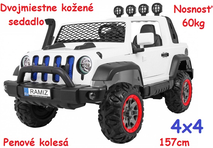 JOKO Elektrické autíčko AllRoad 4x4, dvojmiestne, nosnosť 60kg, penové kolesá, kožené sedadlo, biele