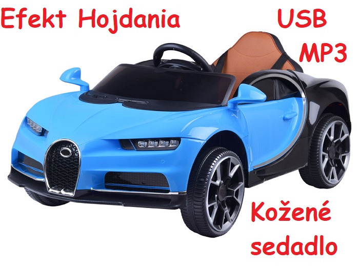 JOKO Elektrické autíčko Bugati s efektom Hojdania, kožené sedadlo, USB, modré