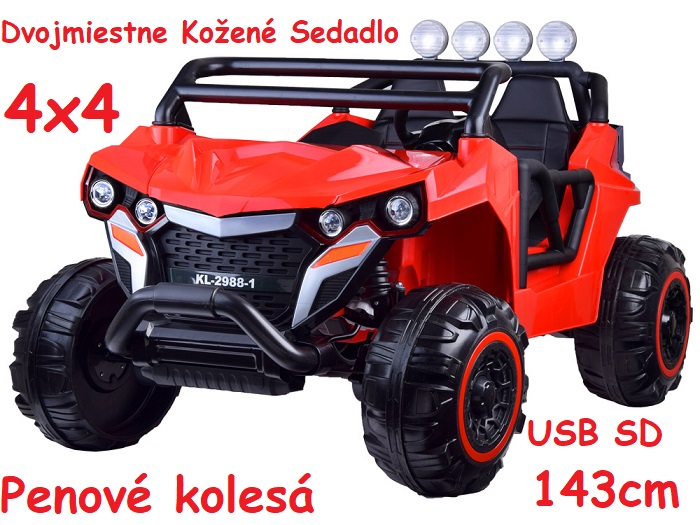 JOKO Elektrické autíčko Buggy Sport 4x4, dvojmiestne kožené sedadlo, penové kolesá, nosnosť 50kg, červené