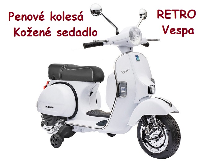 JOKO Elektrický skúter Vespa Retro, penové kolesá, kožené sedadlo, biela