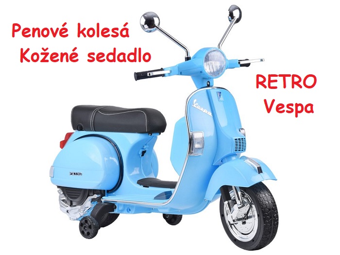 JOKO Elektrický skúter Vespa Retro, penové kolesá, kožené sedadlo, modrá