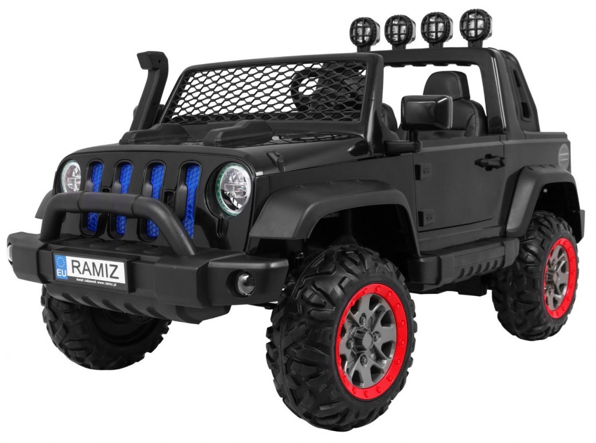 JOKO Elektrické autíčko AllRoad 4x4, dvojmiestne, nosnosť 60kg, penové kolesá, kožené sedadlo, čierne
