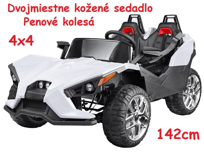 JOKO, Elektrické autíčko BUGGY 4x4, dvojmiestne kožené sedadlo, penové kolesá, biele