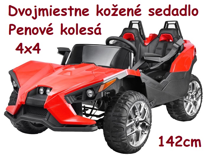 JOKO, Elektrické autíčko BUGGY 4x4, dvojmiestne kožené sedadlo, penové kolesá, červené