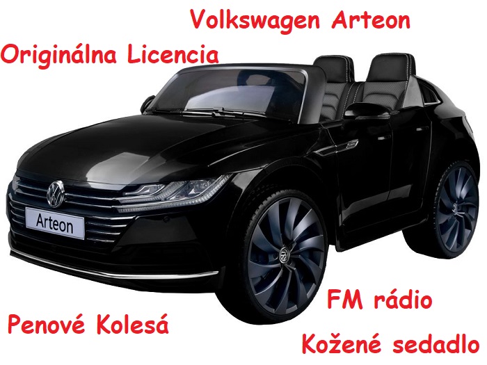 Elektrické autíčko Volkswagen Arteon, kožené sedadlo, penové kolesá, FM rádio, čierne