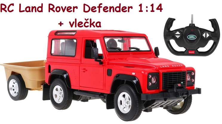 RASTAR RC Auto Land Rover Defender s vlečkou na diaľkové ovládanie 1:14, červené