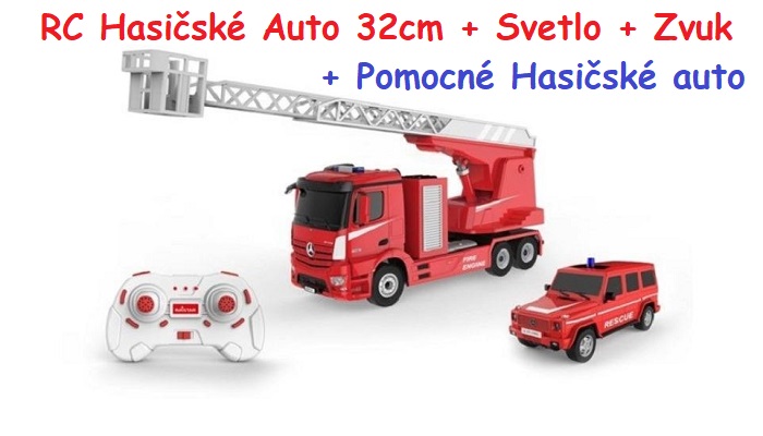 RASTAR RC Hasičské auto + pomocné hasičské auto na diaľkové ovládanie so svetlom a zvukom 2v1, červené