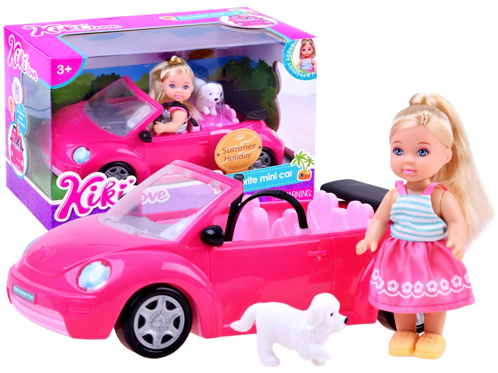 ANLILY Kabriolet s bábikou a psíkom, ružový