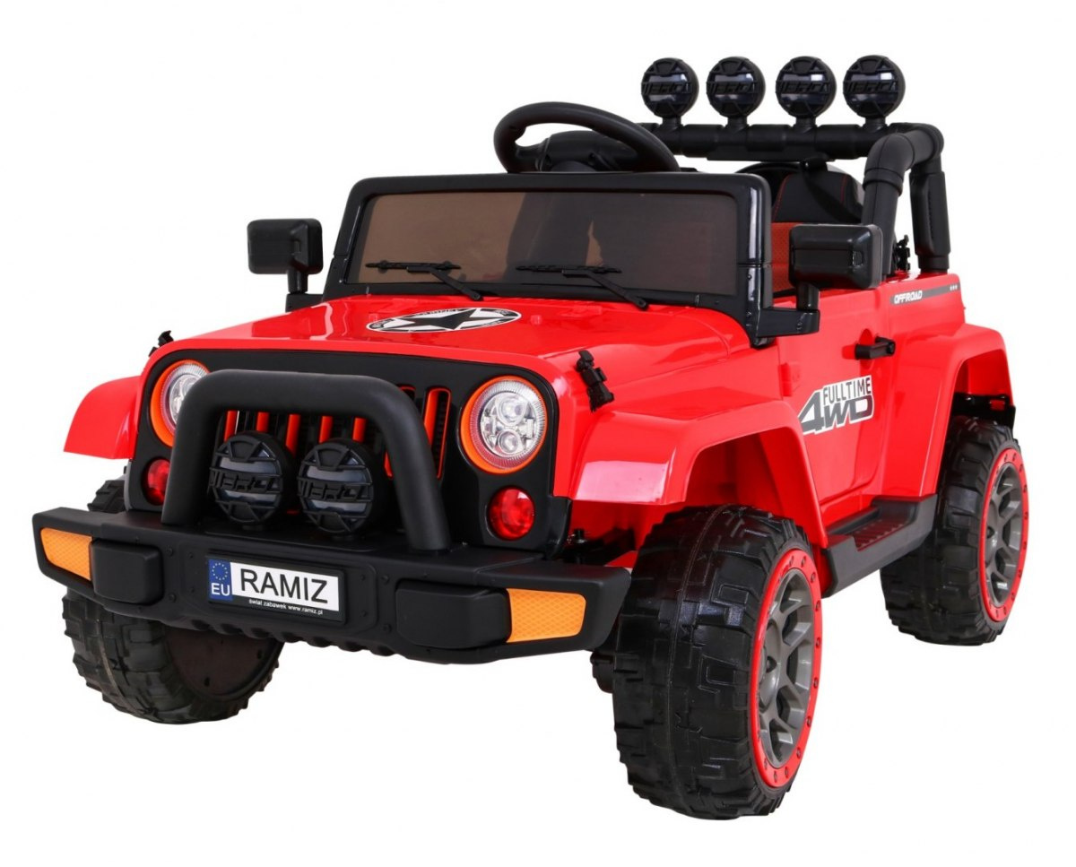 JOKO Elektrické autíčko JEEP 4x4 Terénny, penové kolesá, kožené sedadlo, USB, MP3, diaľkové ovládanie, červené