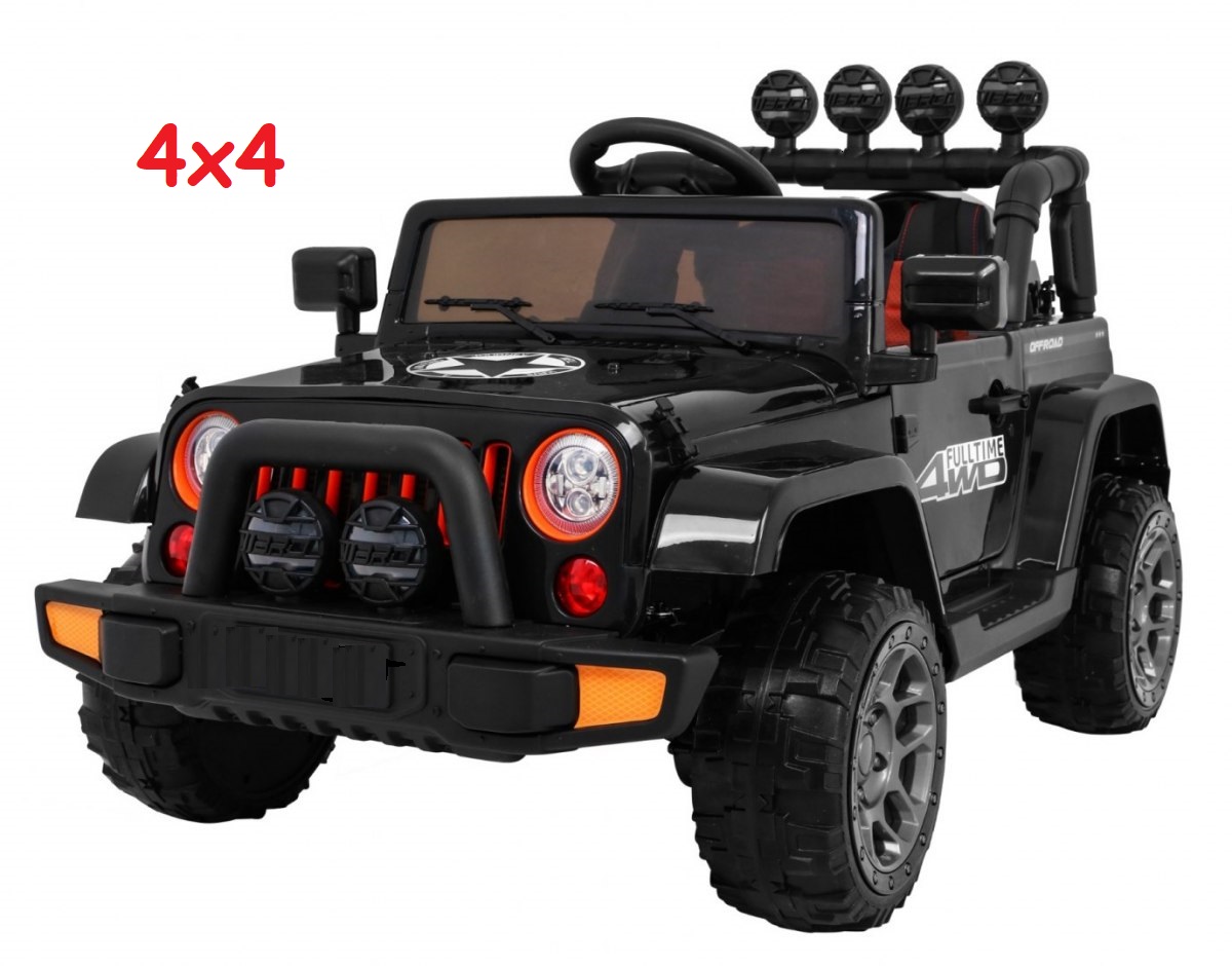 JOKO Elektrické autíčko JEEP 4x4 Terénny, penové kolesá, kožené sedadlo, USB, MP3, diaľkové ovládanie, čierne