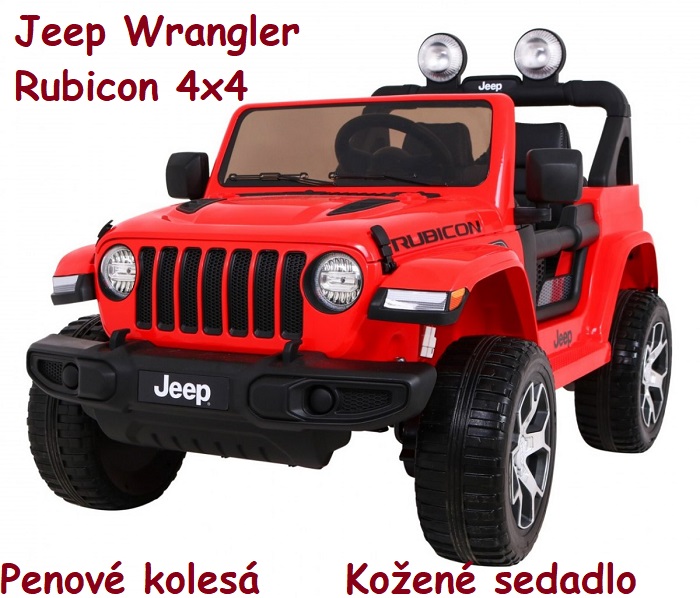 JOKO Elektrické autíčko JEEP Wrangler Rubicon 4x4, penové kolesá, kožené sedadlo, FM rádio, červené