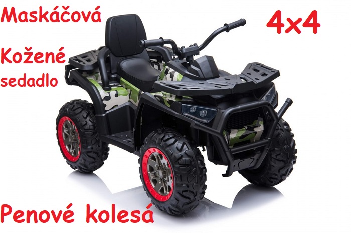 JOKO Elektrická štvorkolka 4x4 ATV Desert MORO, penové kolesá, kožené sedadlo, maskáčová