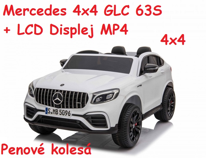 JOKO Elektrické autíčko Mercedes 4x4 GLC 63S, LCD Displej MP4, penové kolesá, kožené sedadlo, biele