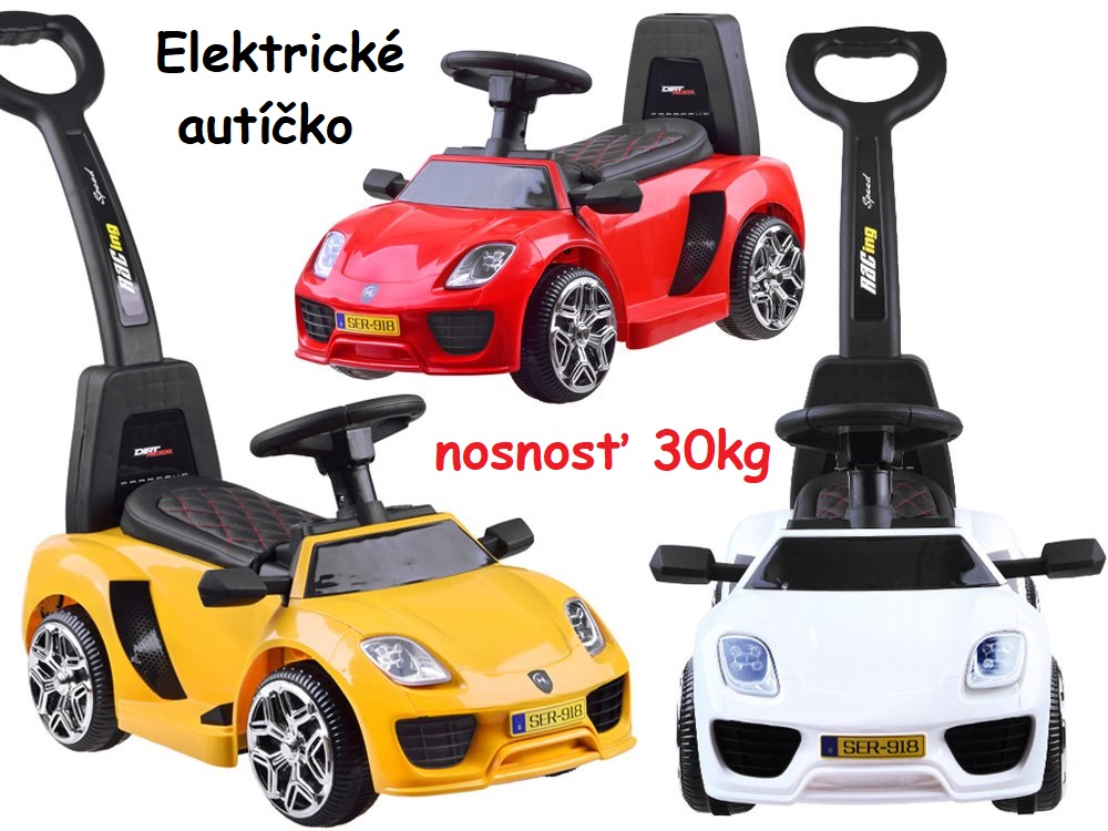 JOKO Elektrické autíčko, odrážadlo 3v1, kožené sedadlo, Led svetlá + rukoväť pre rodiča