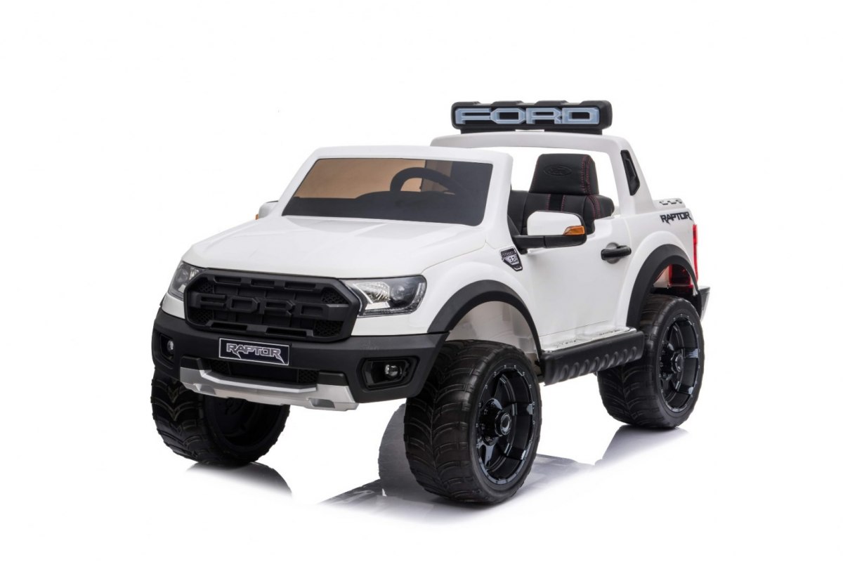 JOKO Elektrické autíčko Ford Ranger Raptor, penové kolesá, kožené sedadlo, FM rádio, biele