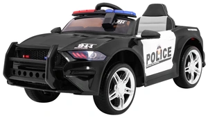 JOKO Elektrické autíčko Polícia Mustang GT, penové kolesá, kožené sedadlo, Megafón, čierne