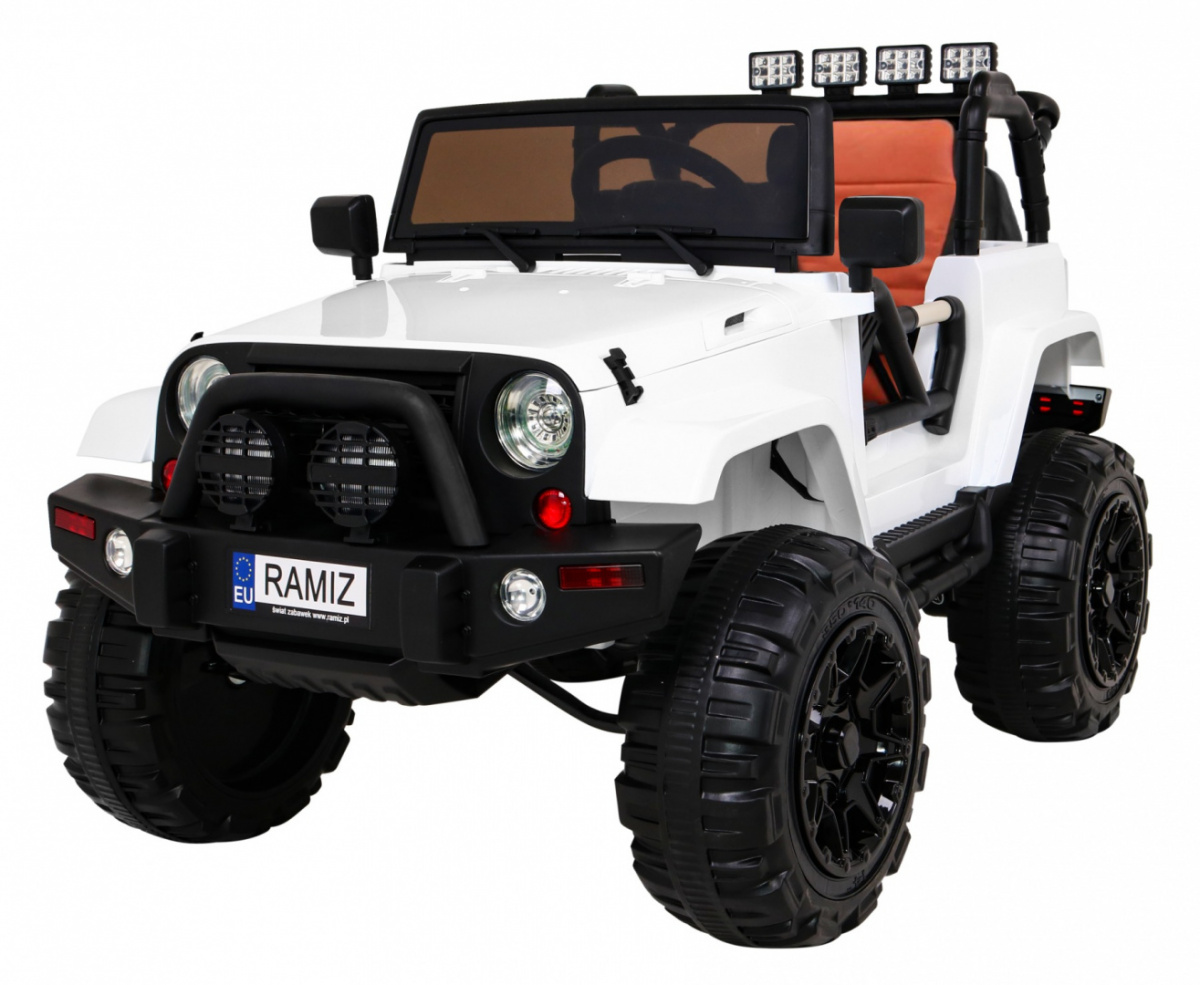 JOKO Elektrické autičko Jeep All Terrain 2x45W, penové kolesá, kožené sedadlo, FM rádio, biele