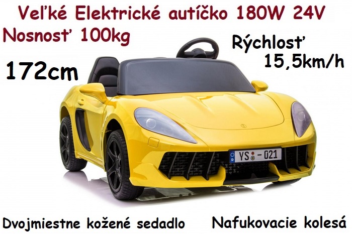 JOKO Veľké Elektrické autíčko Perfecta LIFT 180W 24V, nosnosť 100kg, dvojmiestne, nafukovacie kolesá, kožené sedadlo, žlté