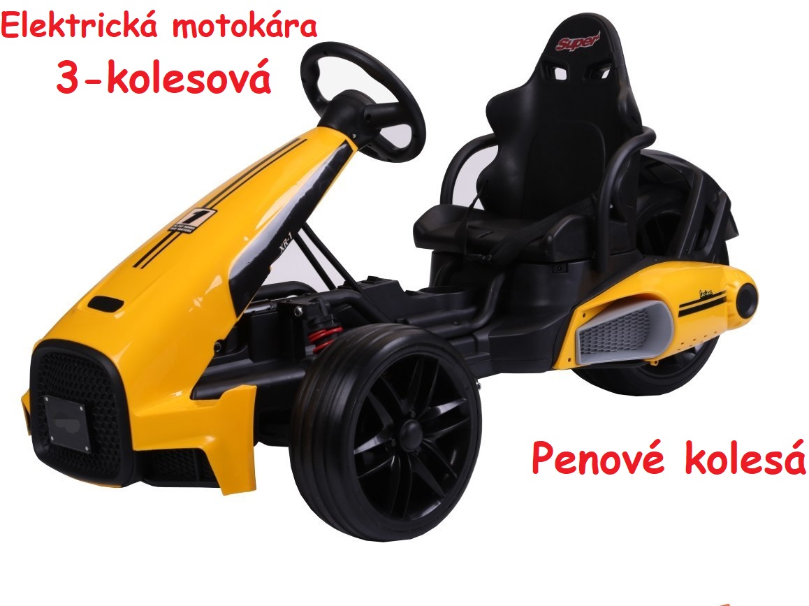 JOKO Elektrické autíčko, elektrická Motokára, 3-kolesová, Bolid XR-1, penové kolesá, žltá
