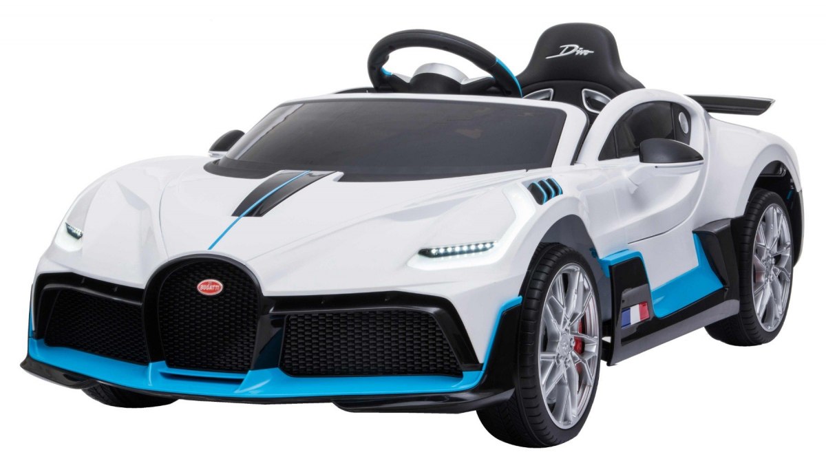 JOKO Elektrické autíčko Bugatti Divo, penové kolesá, odpružené, kožené sedadlo, USB, biele