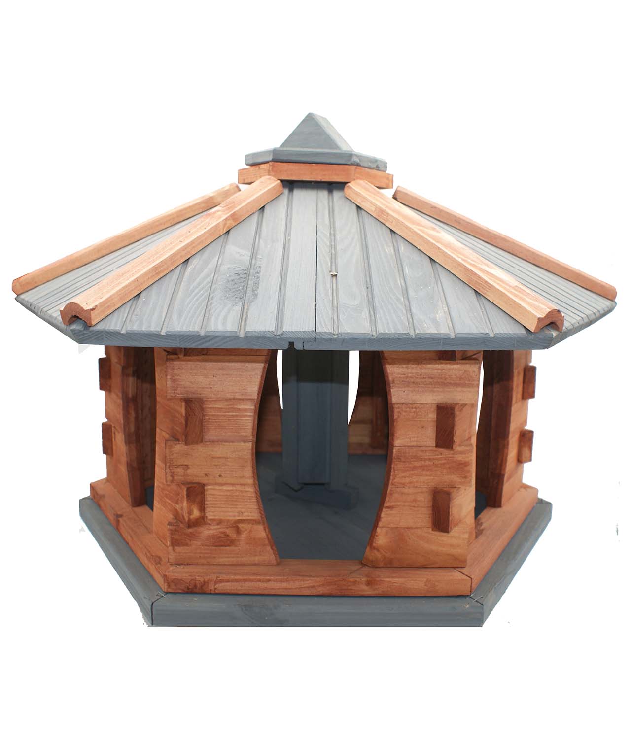 MKSTOR Drevené kŕmitko pre vtáky 72cmx55x50cm, vtáčia búdka so zásobníkom jedla, sivá