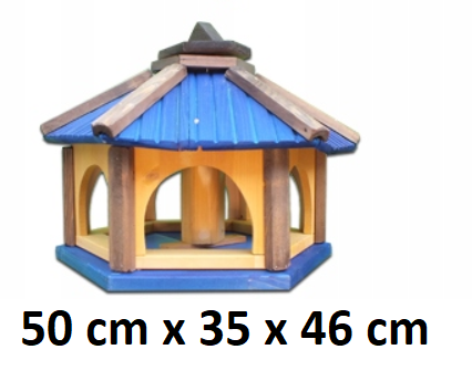 MKSTOR Drevené kŕmitko pre vtáky 50x35x46cm, vtáčia búdka so zásobníkom jedla, modrá
