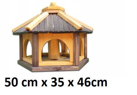 MKSTOR Drevené kŕmitko pre vtáky 50x35x46cm, vtáčia búdka so zásobníkom jedla, sivá