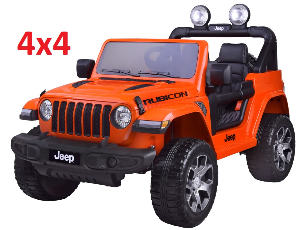 JOKO Elektrické autíčko JEEP Wrangler Rubicon 4x4, penové kolesá, kožené sedadlo, FM rádio, oranžové