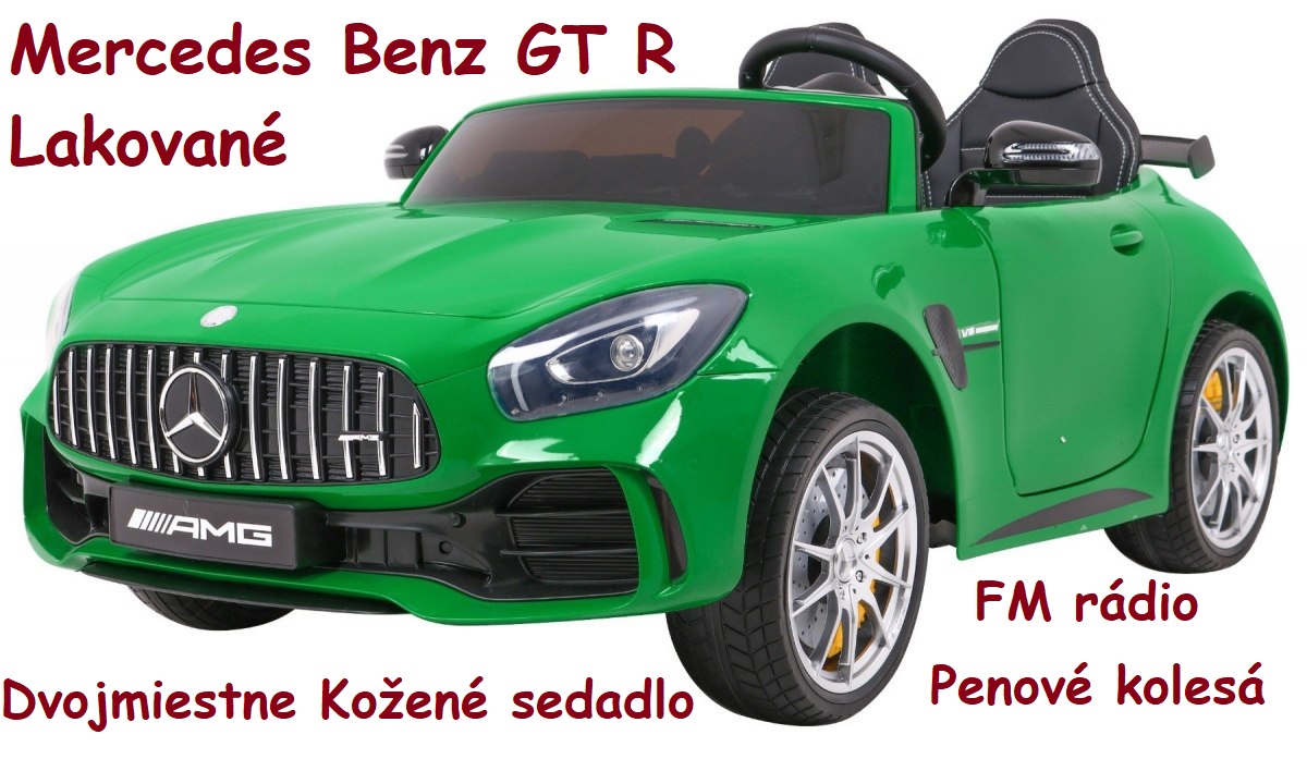 JOKO Elektrické autíčko Mercedes-Benz GT R 4x4, LAKOVANÉ, Dvojmiestne, Penové kolesá, kožené sedadlo, FM rádio, zelené