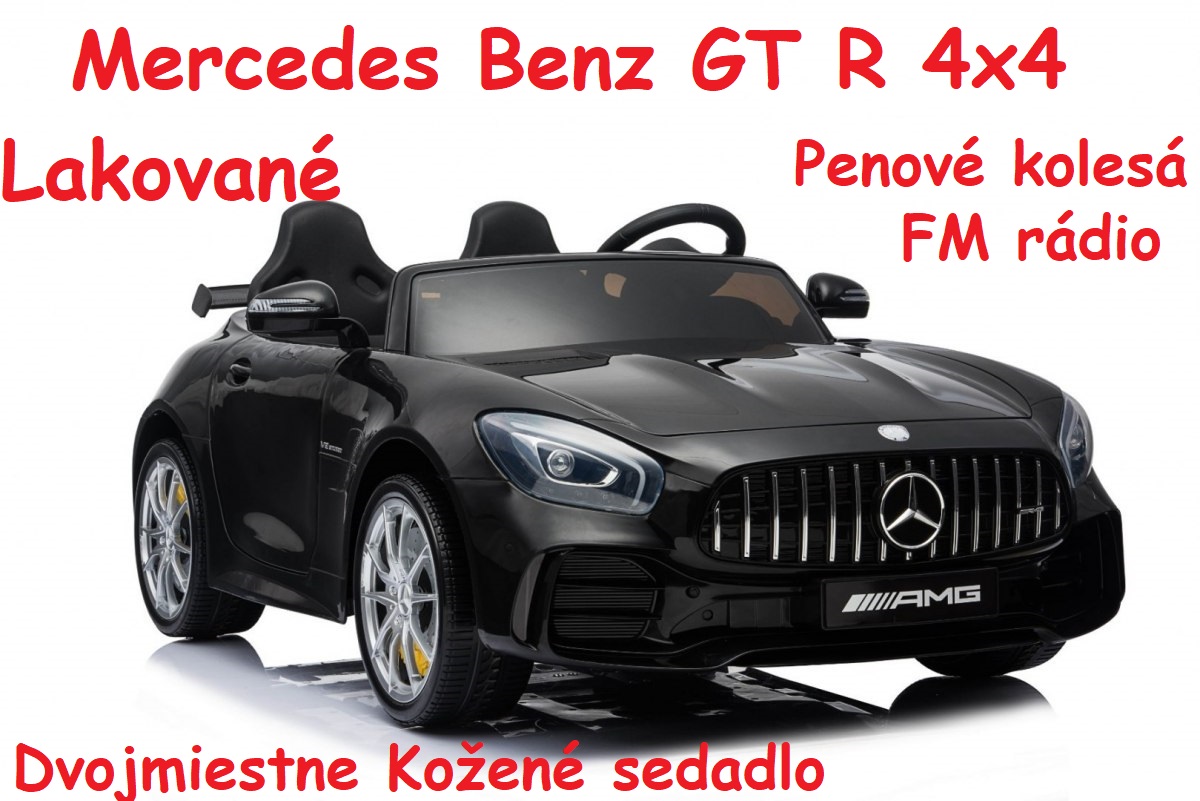 JOKO Elektrické autíčko Mercedes-Benz GT R 4x4, LAKOVANÉ, Dvojmiestne, Penové kolesá, kožené sedadlo, FM rádio, čierne