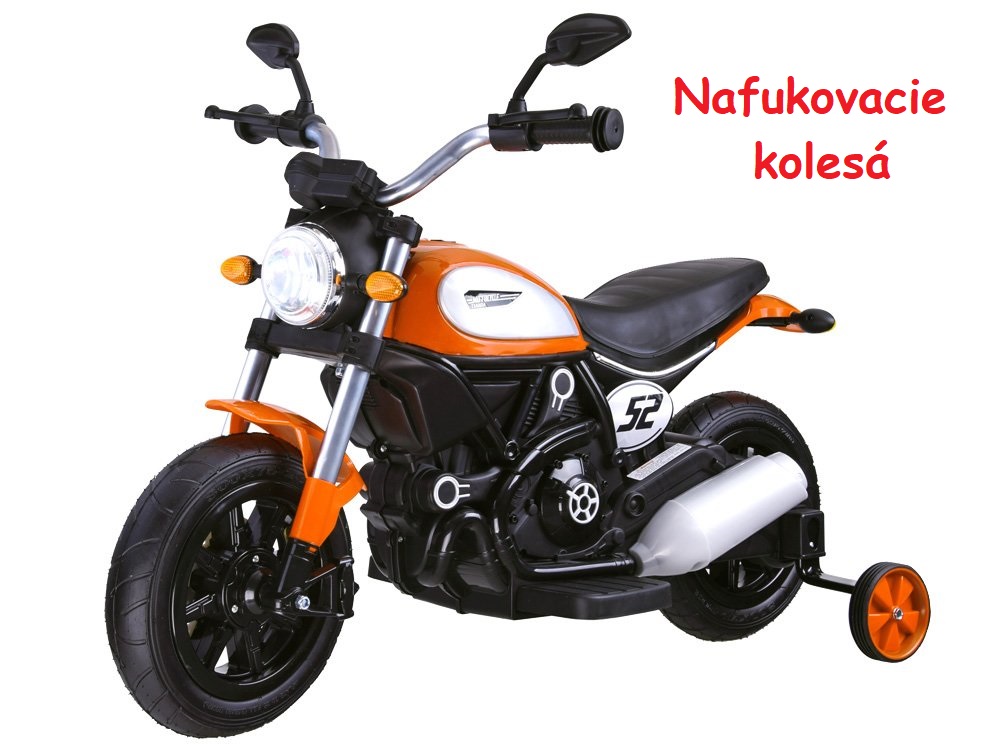 JOKO Elektrická motorka s nafukovacími kolesami Street Bob, MP3, USB, oranžová