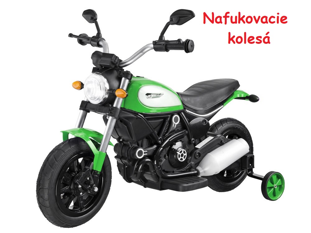JOKO Elektrická motorka s nafukovacími kolesami Street Bob, MP3, USB, zelená