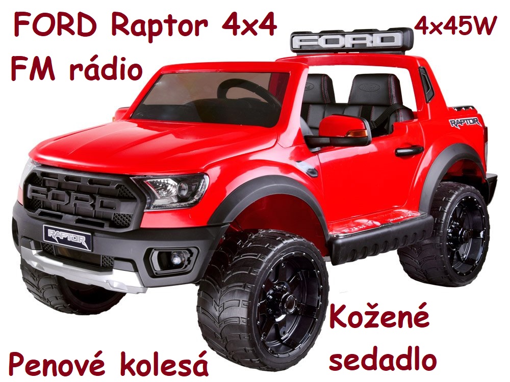 JOKO Elektrické autíčko FORD Ranger Raptor 4x4, Penové kolesá, kožené sedadlo, FM rádio, červené