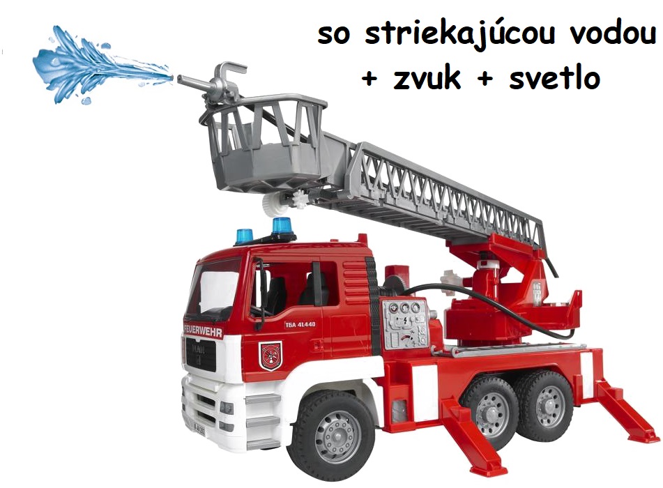 BRUDER Hasičské auto MAN s otočným rebríkom a svetelno-zvukovým modulom na batérie 47cm, červené