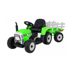 JOKO Elektrický traktor s vlečkou na drevo BLOW s diaľkovým ovládaním, penové kolesá, kožené sedadlo, Led svetlá, USB, MP3, zelený