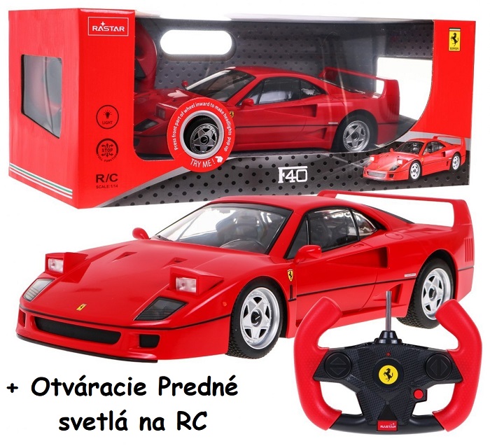 Rastar RC Formula Ferrari F40 1:14, na diaľkové ovládanie + otváracie predné svetlá, červené