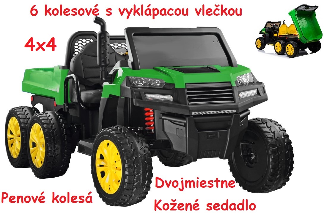 JOKO Elektrické autíčko 4x4 Farmer s vyklápacou vlečkou, penové kolesá, 6 kolesové, zelené