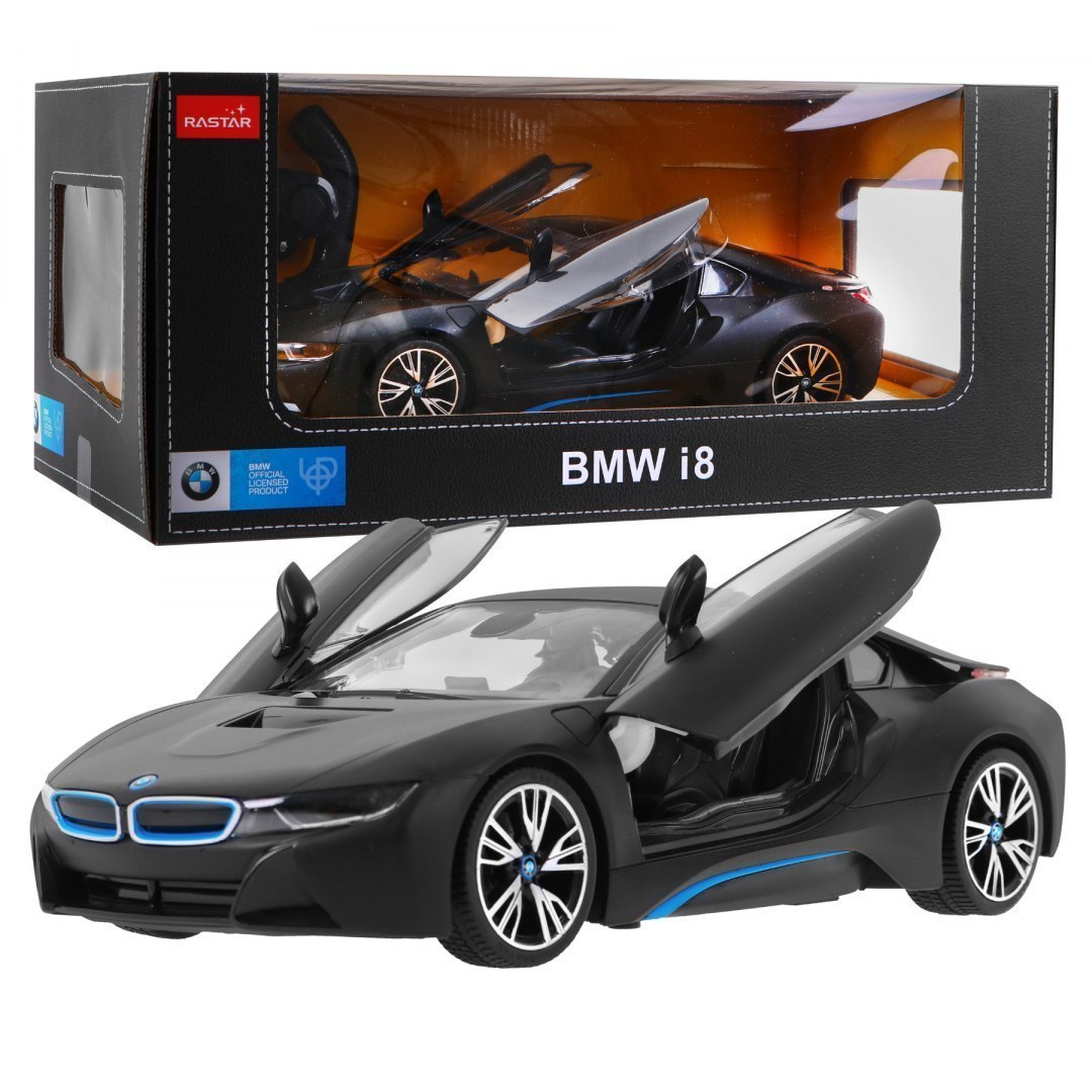 RASTAR RC Auto BMW i8 1:14 + Automatické Dvere na diaľkové ovládanie + LED svetlo, čierne