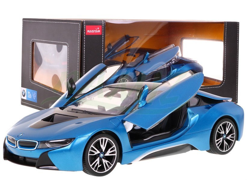 RASTAR RC Auto BMW i8 1:14 + Automatické Dvere na diaľkové ovládanie + LED svetlo, modré
