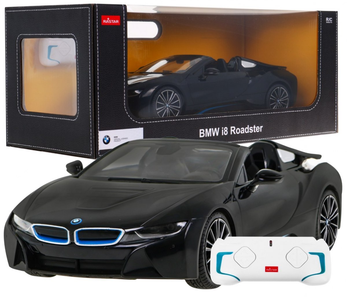 Rastar RC Auto BMW I8 Roadster 1:12 na diaľkové ovládanie + LED svetlá, čierne