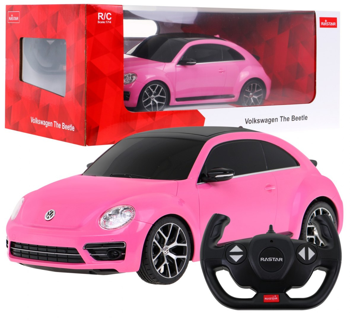 Rastar RC Auto Volkswagen Beetle 1:14 na diaľkové ovládanie + Led Svetlá, ružové