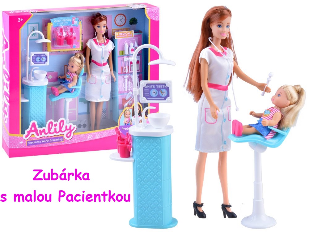 Anlily Bábika Zubárka, lekárka s malou bábikou + zubárske kreslo