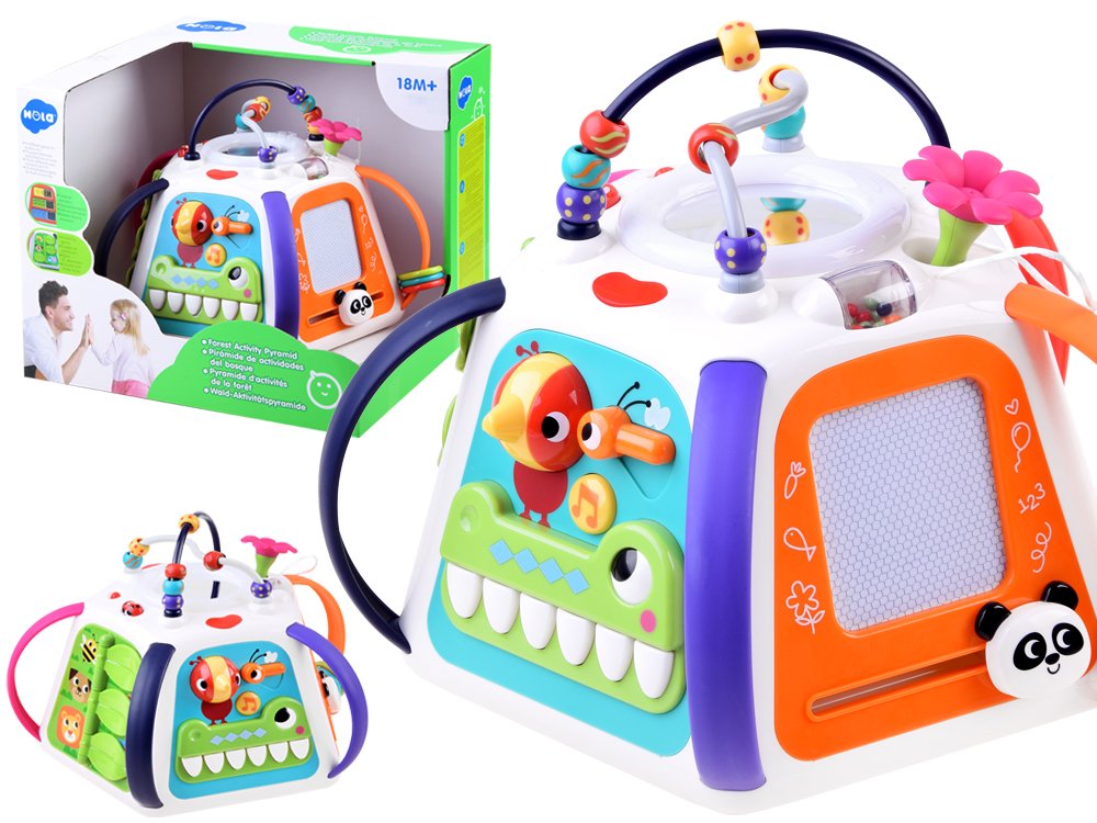 Hola Toys Interaktívna kocka so svetlom a zvukom + mazacia tabuľa + klavír + zrkadlo