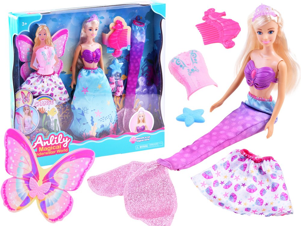 ANLILY Bábika Morská Panna, Princezná, Motýľ