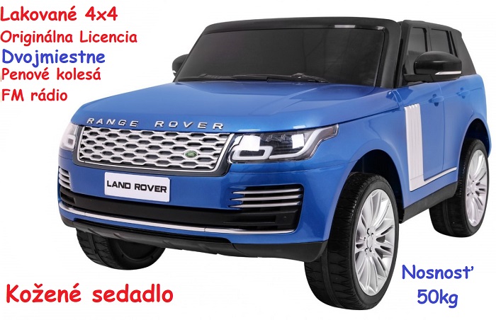 JOKO Elektrické autíčko Range Rover 4x4 HSE, Lakované, Dvojmiestne, Penové kolesá, kožené sedadlo, FM rádio, nosnosť 50kg, odpružené, modré